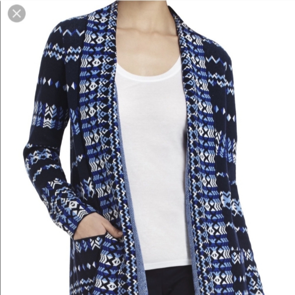 BCBGMaxAzria Jinelle Blue and White Patterned Cardigan Sweater EUC